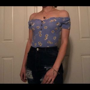 Blue floral bodysuit